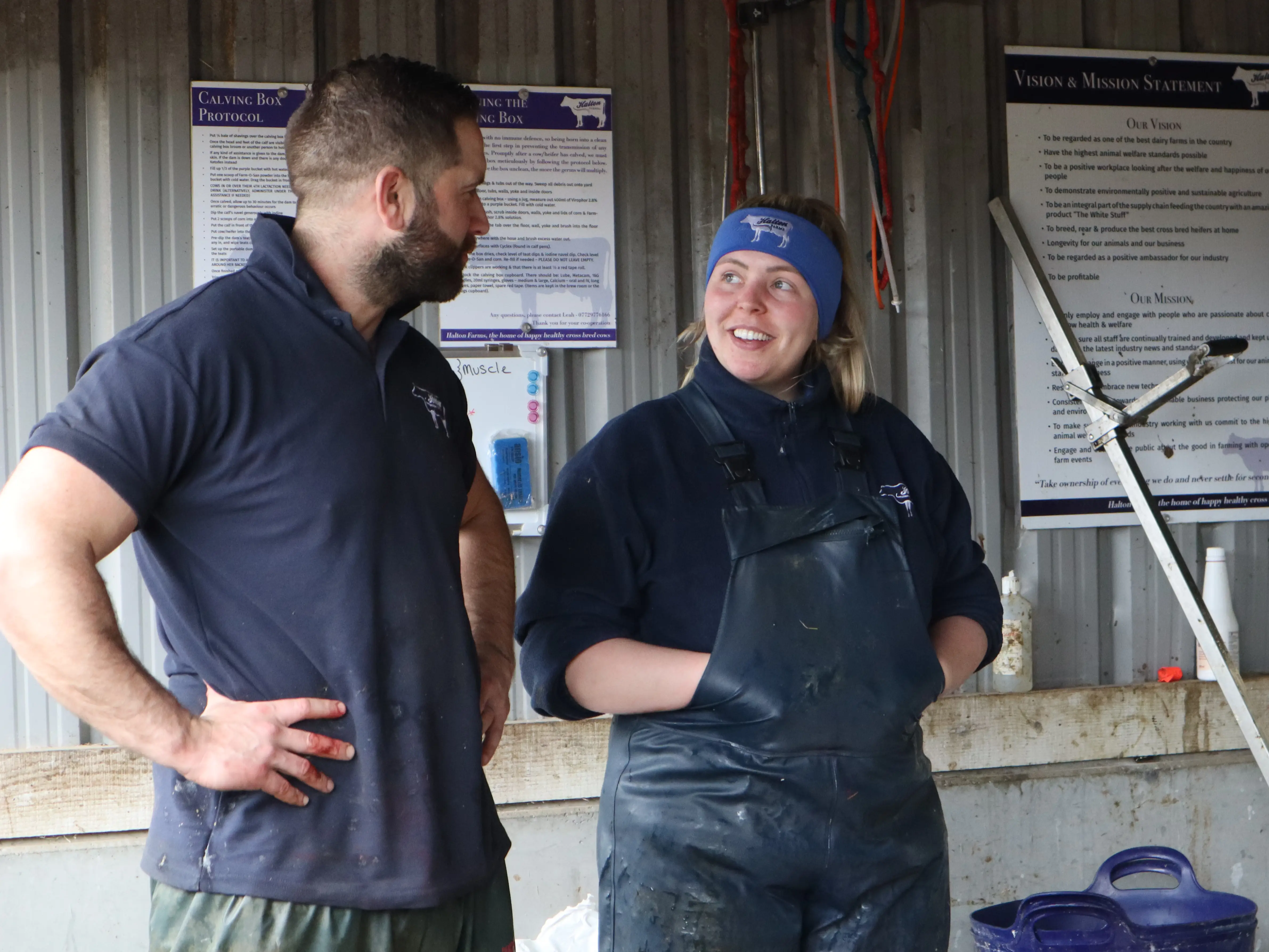 Leah Griffiths and David Kirby, working at Halton Farms, Cheshire.