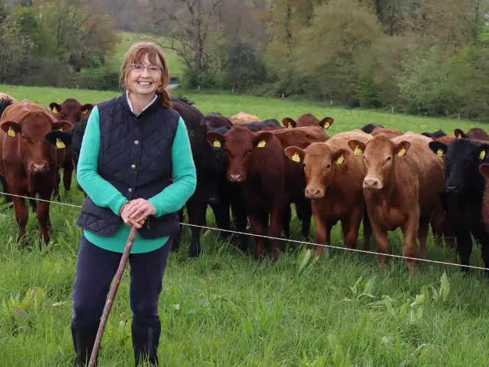 Jilly Greed with some of her beef cattle in Devon.